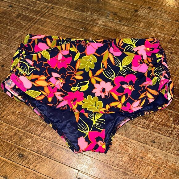 Lands End tropical pink flower high waist lined 18W swim bottoms - Picture 1 of 3